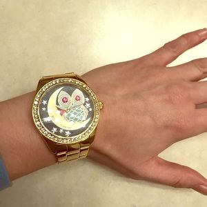 Betsey Johnson Owl Gold Diamond Stones Watch